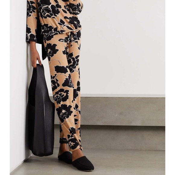 LESET Lori Tan Black Floral Print Stretch Jersey Wide Leg...
